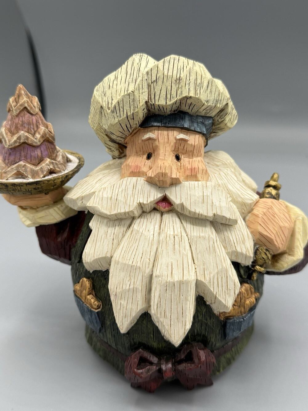 HERCO Santa Chef Figurine Christmas Kitchen Decor Faux Carved Wood Look 6”